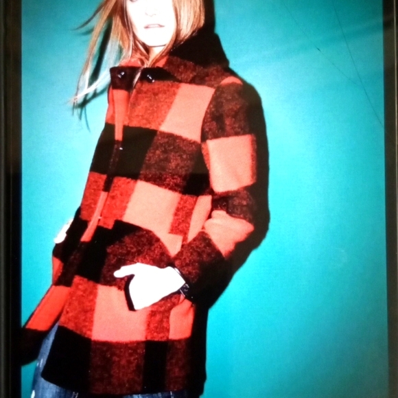 Pendleton Red and Black Pea Coat Buffalo Plaid Paul Buyan Womens S/p - Picture 2 of 14